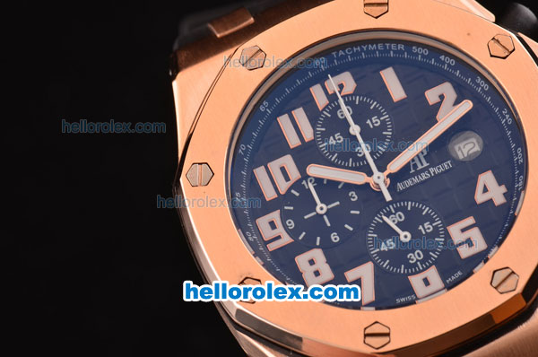 Audemars Piguet Royal Oak Quartz Working Chronograph Movement Rose Gold Case with Black Dial and Strap-White Marking - Click Image to Close